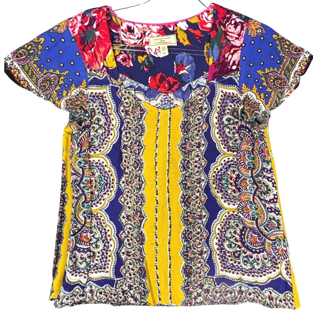 Moulinette Soeurs Anthropologie Floral Medallion Mixed Print Blouse Top Size 8